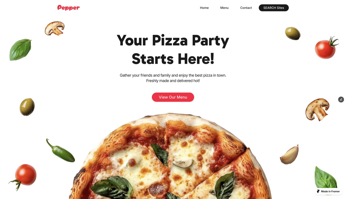 Pepper restaurant website screenshot